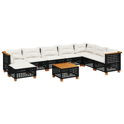 Set Divani da Giardino 9 pz con Cuscini Nero in Polyrattan | homemem39