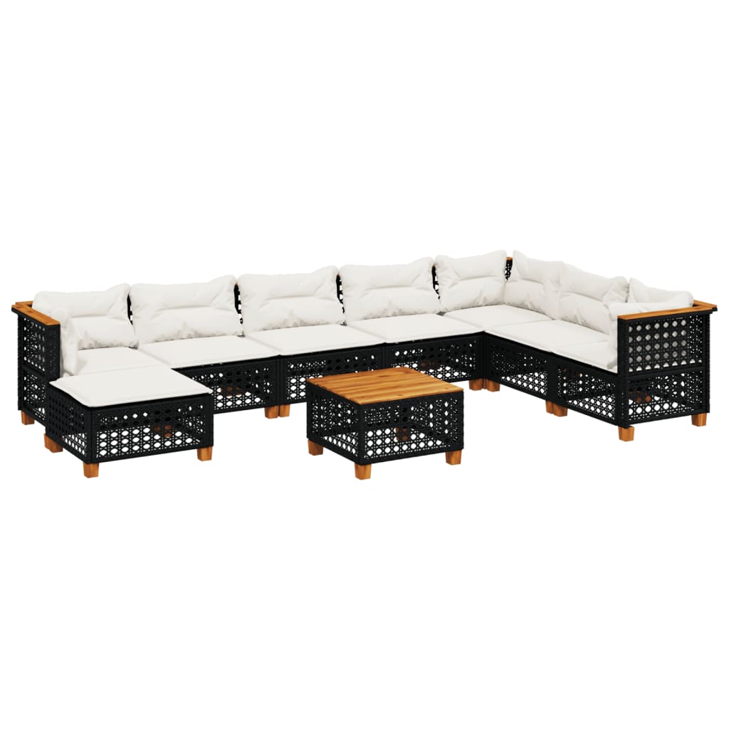 Set Divani da Giardino 9 pz con Cuscini Nero in Polyrattan - homemem39