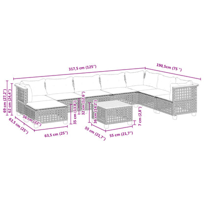 Set Divani da Giardino 9 pz con Cuscini Nero in Polyrattan | homemem39