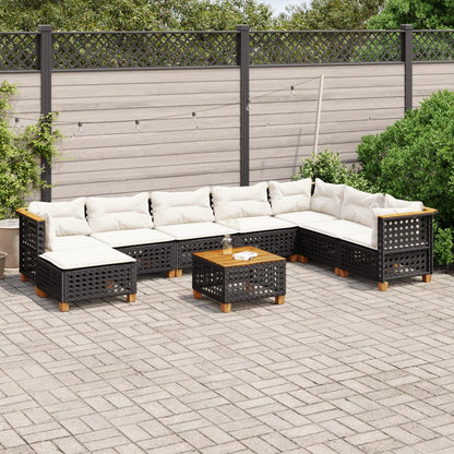 Set Divani da Giardino 9 pz con Cuscini Nero in Polyrattan | homemem39