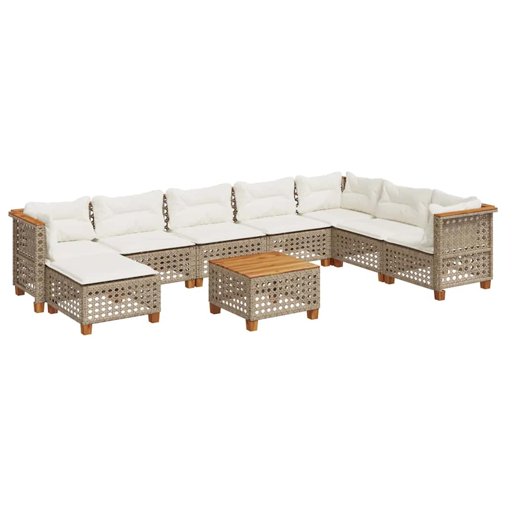 Set Divano da Giardino 9 pz con Cuscini Beige in Polyrattan | homemem39