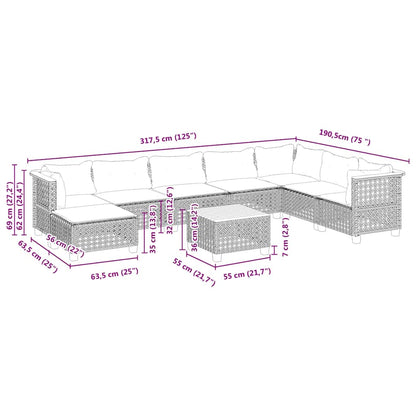 Set Divano da Giardino 9 pz con Cuscini Beige in Polyrattan | homemem39