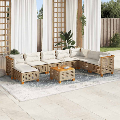Set Divano da Giardino 9 pz con Cuscini Beige in Polyrattan | homemem39