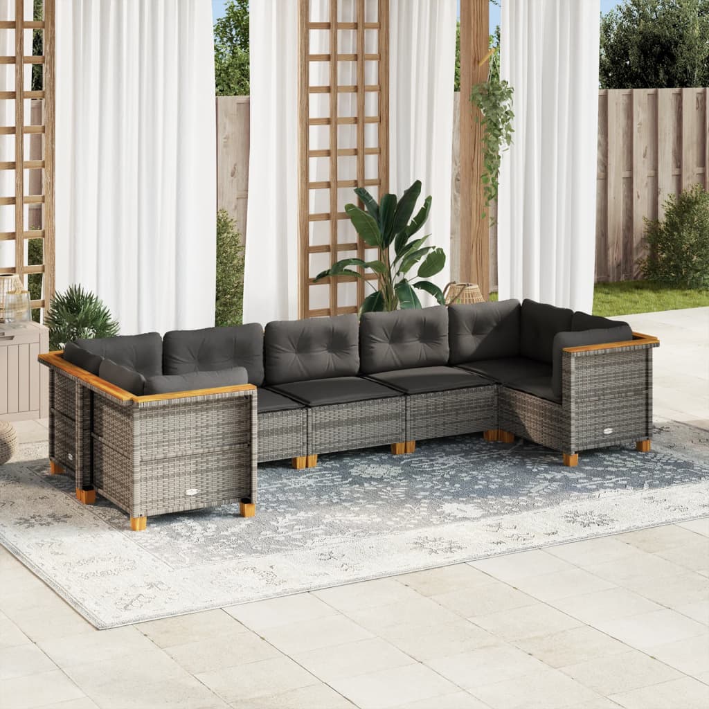 Set Divani da Giardino 7 pz con Cuscini Grigio in Polyrattan - homemem39