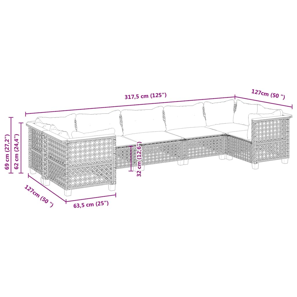 Set Divani da Giardino con Cuscini 7pz Nero Polyrattan | homemem39