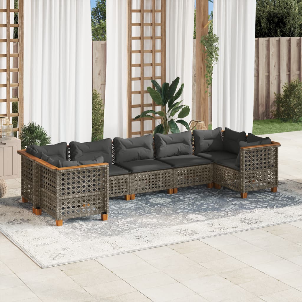 Set Divani da Giardino 7 pz con Cuscini Grigio in Polyrattan | homemem39