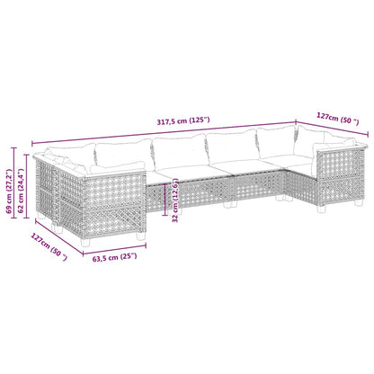 Set Divani da Giardino 7 pz con Cuscini Beige in Polyrattan