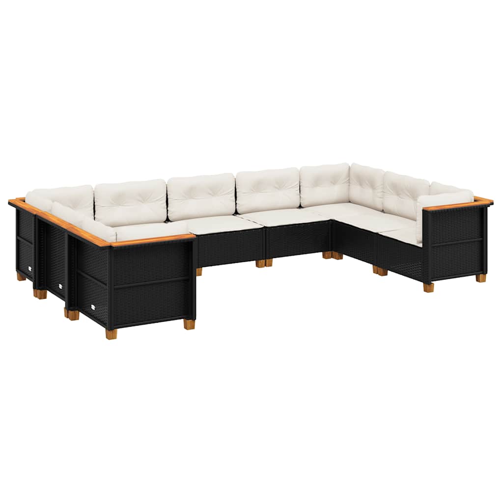 Set Divani da Giardino 9 pz con Cuscini Nero in Polyrattan | homemem39