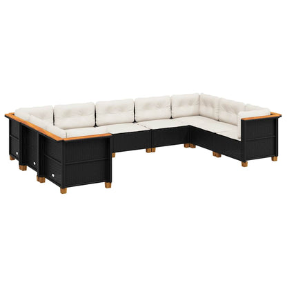 Set Divani da Giardino 9 pz con Cuscini Nero in Polyrattan | homemem39