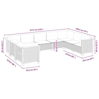 Set Divani da Giardino 9 pz con Cuscini Nero in Polyrattan | homemem39