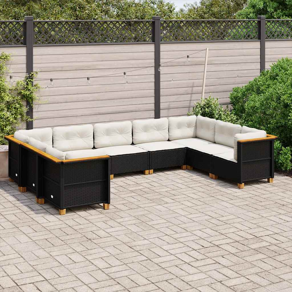 Set Divani da Giardino 9 pz con Cuscini Nero in Polyrattan | homemem39