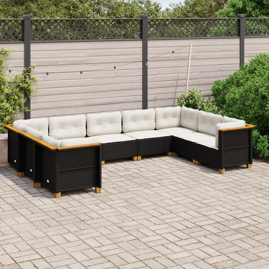 Set Divani da Giardino 9 pz con Cuscini Nero in Polyrattan - homemem39