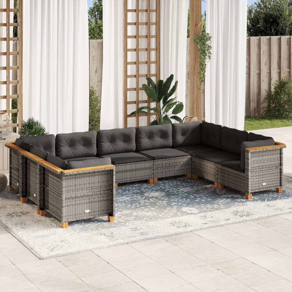 Set Divano da Giardino 9 pz con Cuscini Grigio in Polyrattan - homemem39