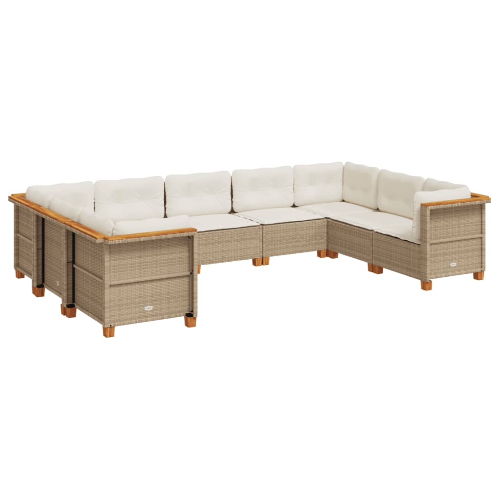 Set Divano da Giardino 9 pz con Cuscini Beige in Polyrattan - homemem39