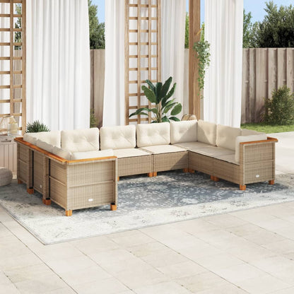 Set Divano da Giardino 9 pz con Cuscini Beige in Polyrattan - homemem39