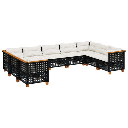 Set Divani da Giardino 9 pz con Cuscini Nero in Polyrattan - homemem39