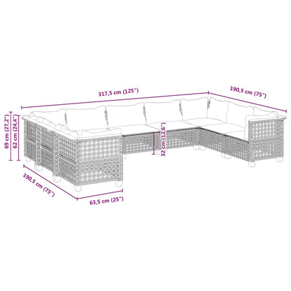 Set Divani da Giardino 9 pz con Cuscini Nero in Polyrattan | homemem39