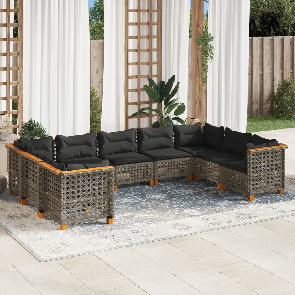 Set Divano da Giardino 9 pz con Cuscini Grigio in Polyrattan | homemem39