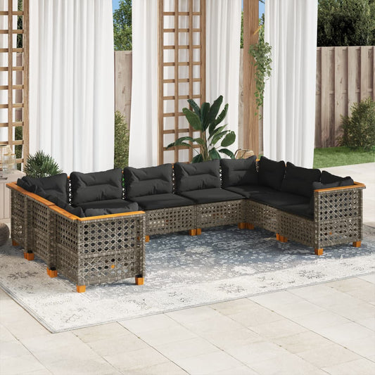 Set Divano da Giardino 9 pz con Cuscini Grigio in Polyrattan - homemem39