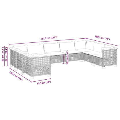 Set Divano da Giardino 9 pz con Cuscini Beige in Polyrattan | homemem39