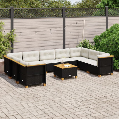Set Divani da Giardino 10pz con Cuscini in Polyrattan Nero | homemem39