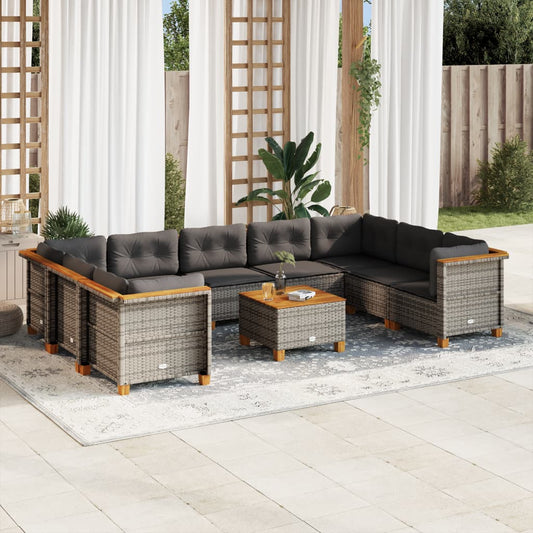 Set Divano da Giardino 10 pz con Cuscini Grigio in Polyrattan - homemem39