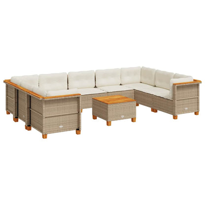 Set Divano da Giardino 10 pz con Cuscini Beige in Polyrattan - homemem39