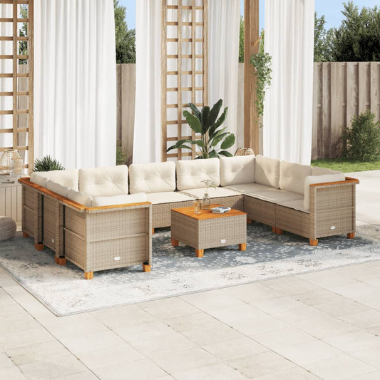 Set Divano da Giardino 10 pz con Cuscini Beige in Polyrattan - homemem39