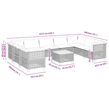Set Divani da Giardino 10pz con Cuscini in Polyrattan Nero | homemem39