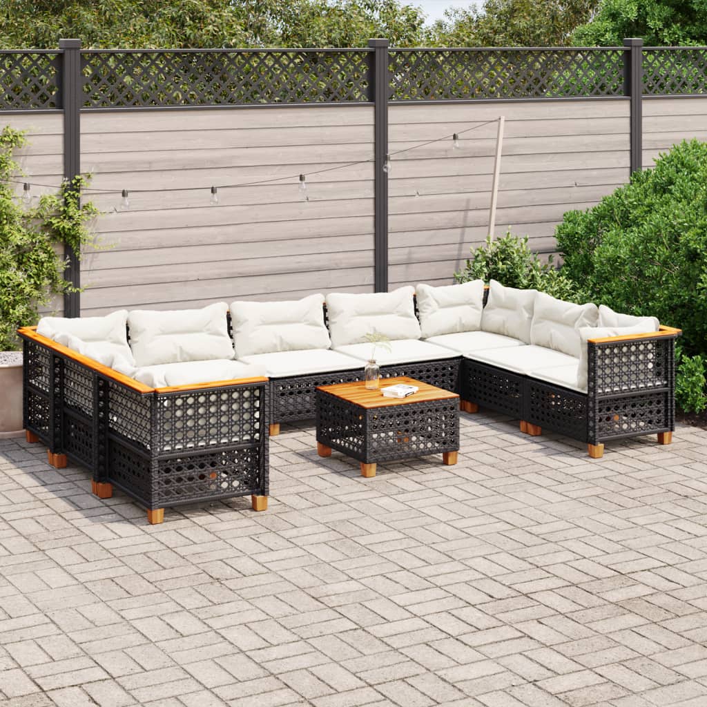 Set Divani da Giardino 10pz con Cuscini in Polyrattan Nero | homemem39