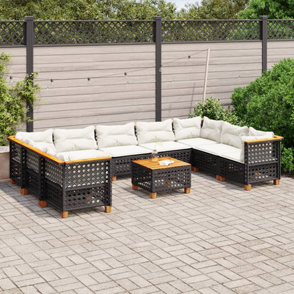 Set Divani da Giardino 10pz con Cuscini in Polyrattan Nero | homemem39
