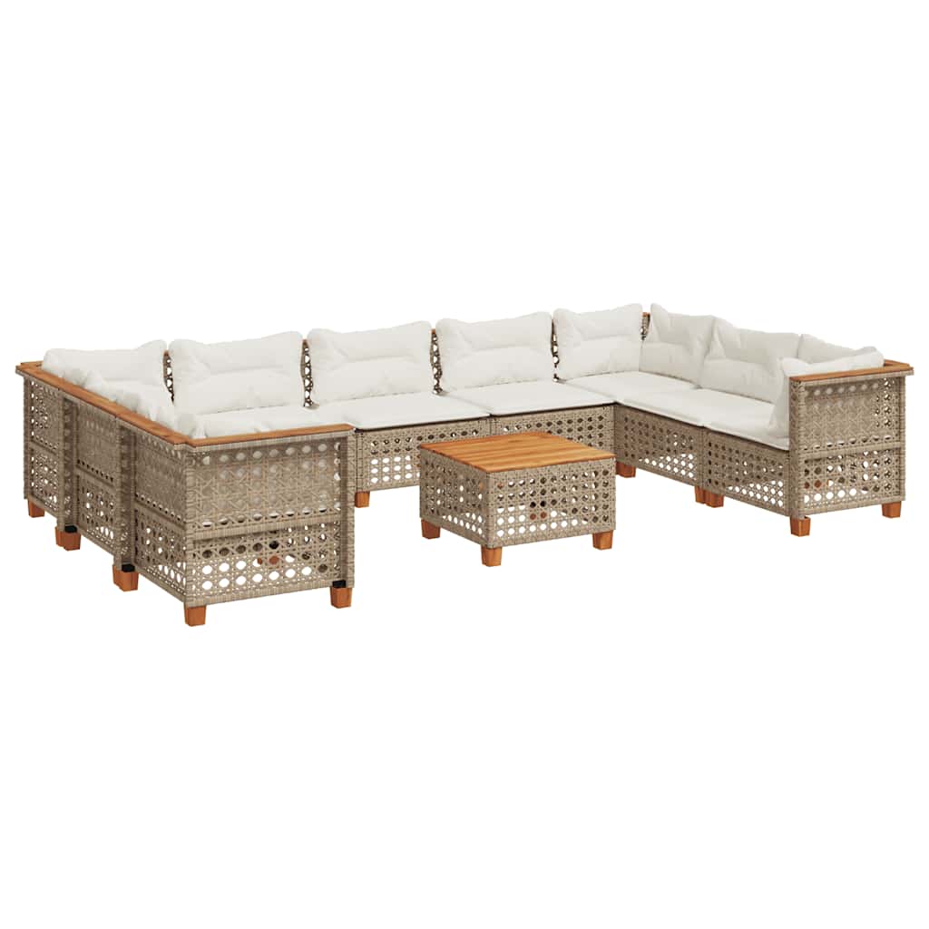 Set Divano da Giardino 10 pz con Cuscini Beige in Polyrattan