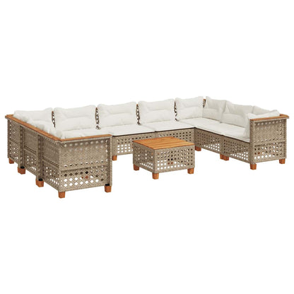 Set Divano da Giardino 10 pz con Cuscini Beige in Polyrattan