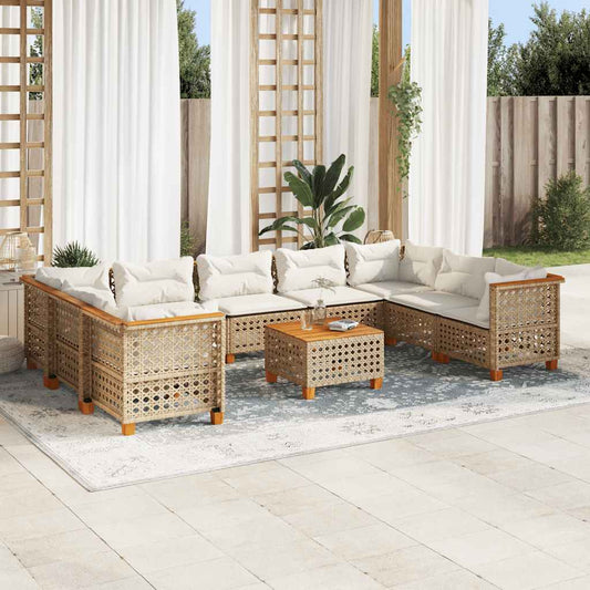 Set Divano da Giardino 10 pz con Cuscini Beige in Polyrattan