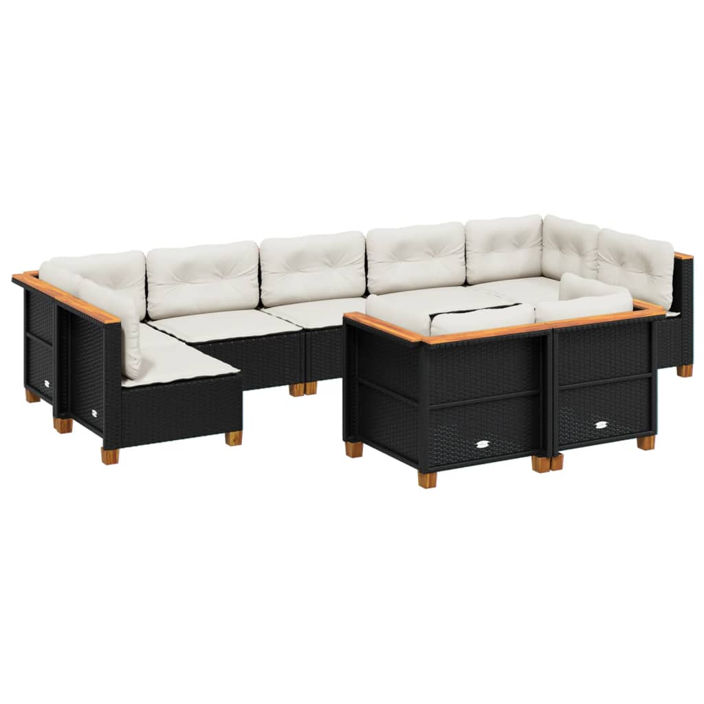 Set Divani da Giardino 9 pz con Cuscini Nero in Polyrattan - homemem39