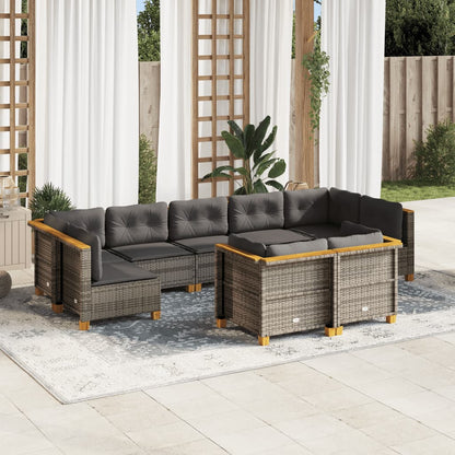 Set Divano da Giardino 9 pz con Cuscini Grigio in Polyrattan - homemem39