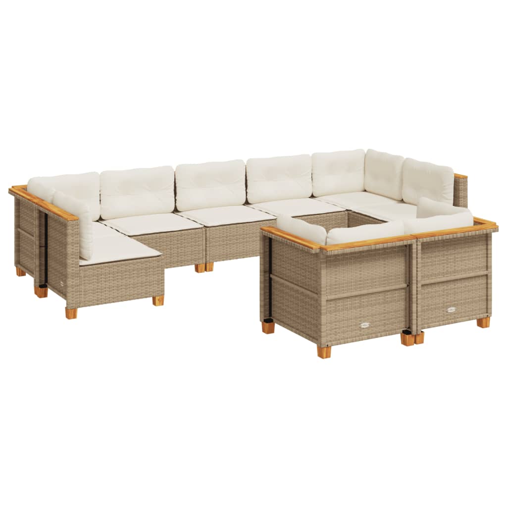 Set Divano da Giardino 9 pz con Cuscini Beige in Polyrattan - homemem39