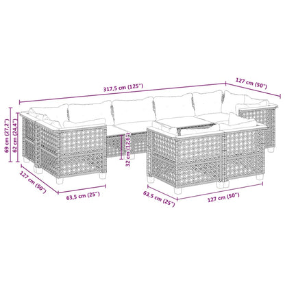 Set Divani da Giardino 9 pz con Cuscini Nero in Polyrattan | homemem39