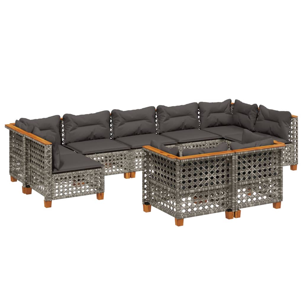 Set Divano da Giardino 9 pz con Cuscini Grigio in Polyrattan - homemem39