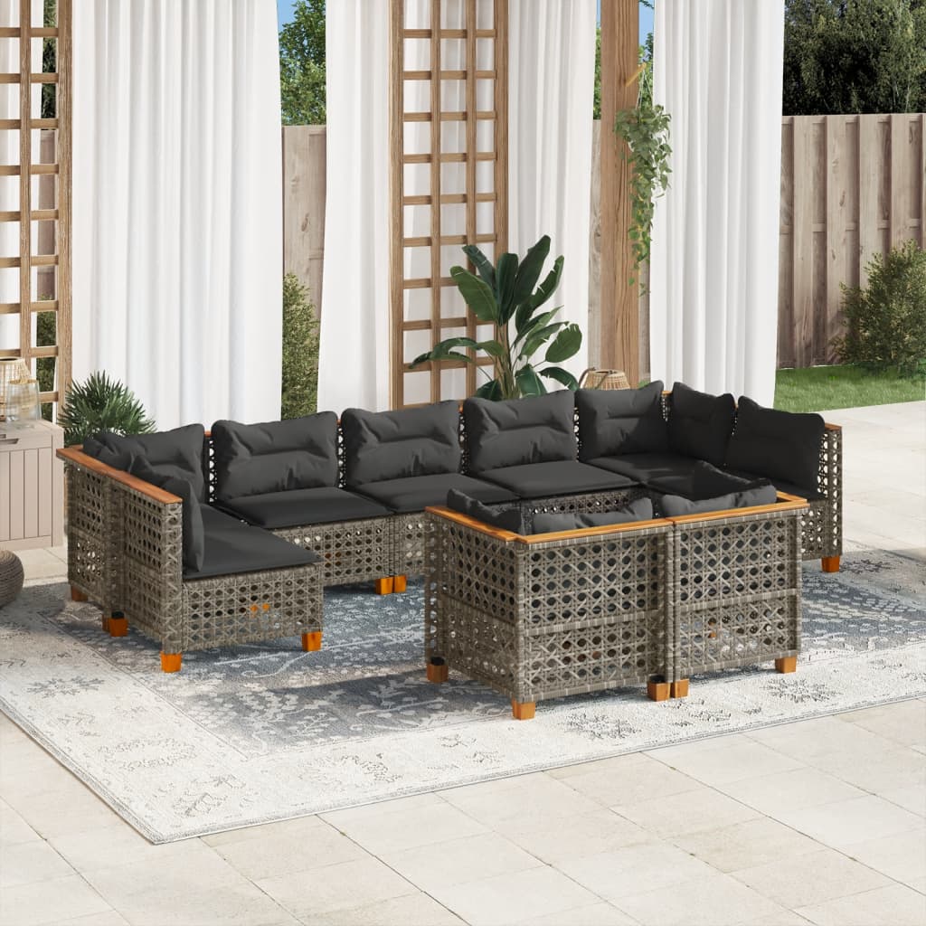 Set Divano da Giardino 9 pz con Cuscini Grigio in Polyrattan - homemem39