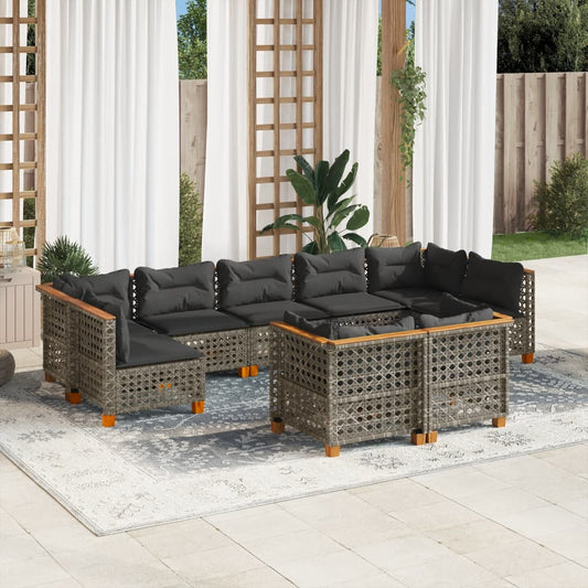 Set Divano da Giardino 9 pz con Cuscini Grigio in Polyrattan - homemem39