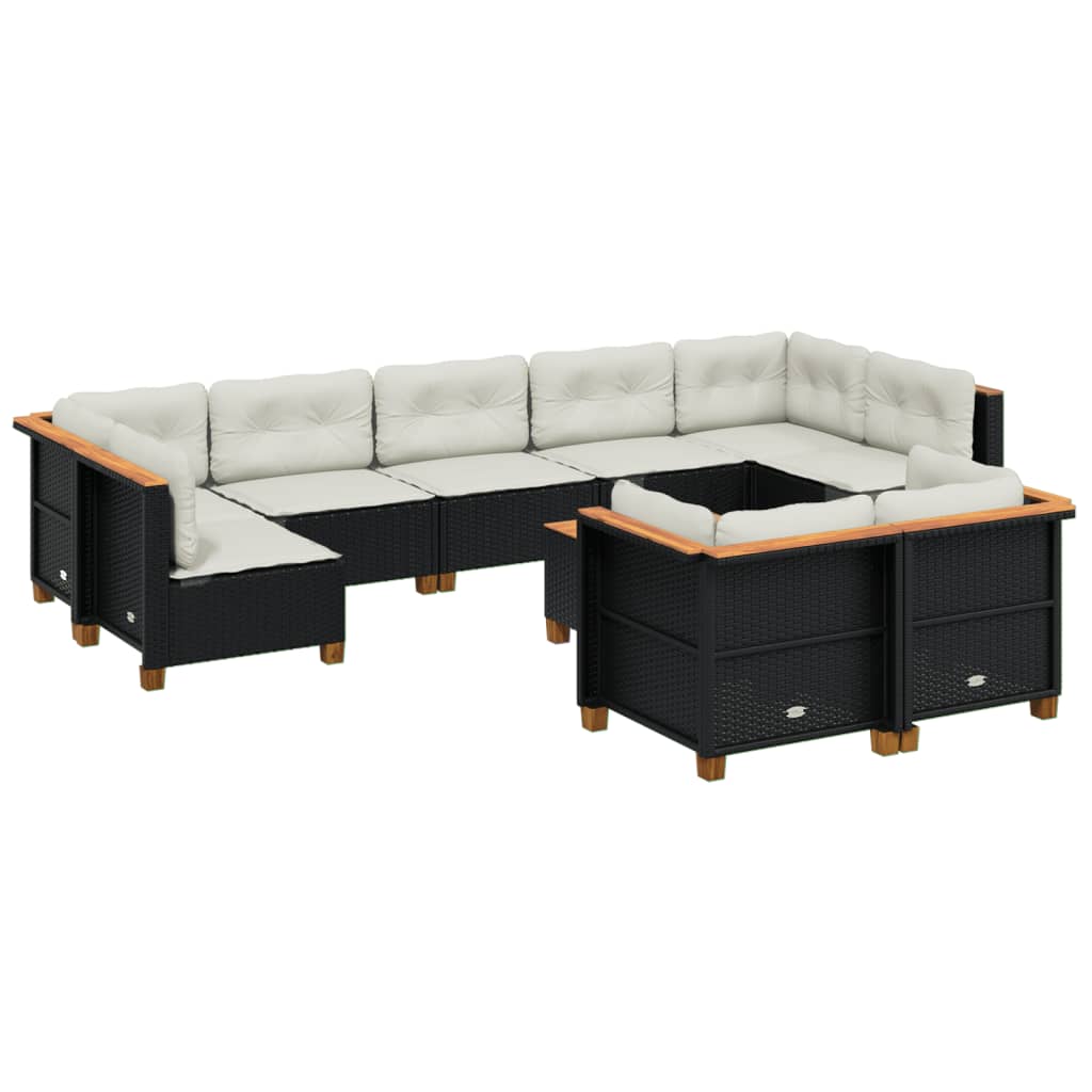Set Divani da Giardino 10pz con Cuscini in Polyrattan Nero - homemem39