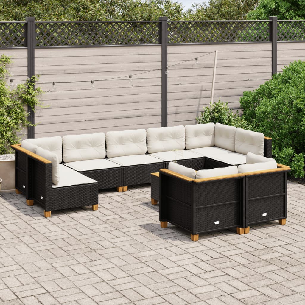 Set Divani da Giardino 10pz con Cuscini in Polyrattan Nero - homemem39