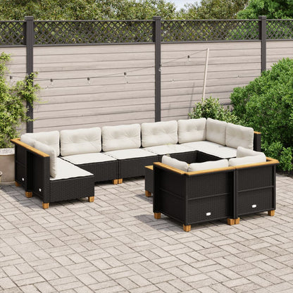 Set Divani da Giardino 10pz con Cuscini in Polyrattan Nero - homemem39