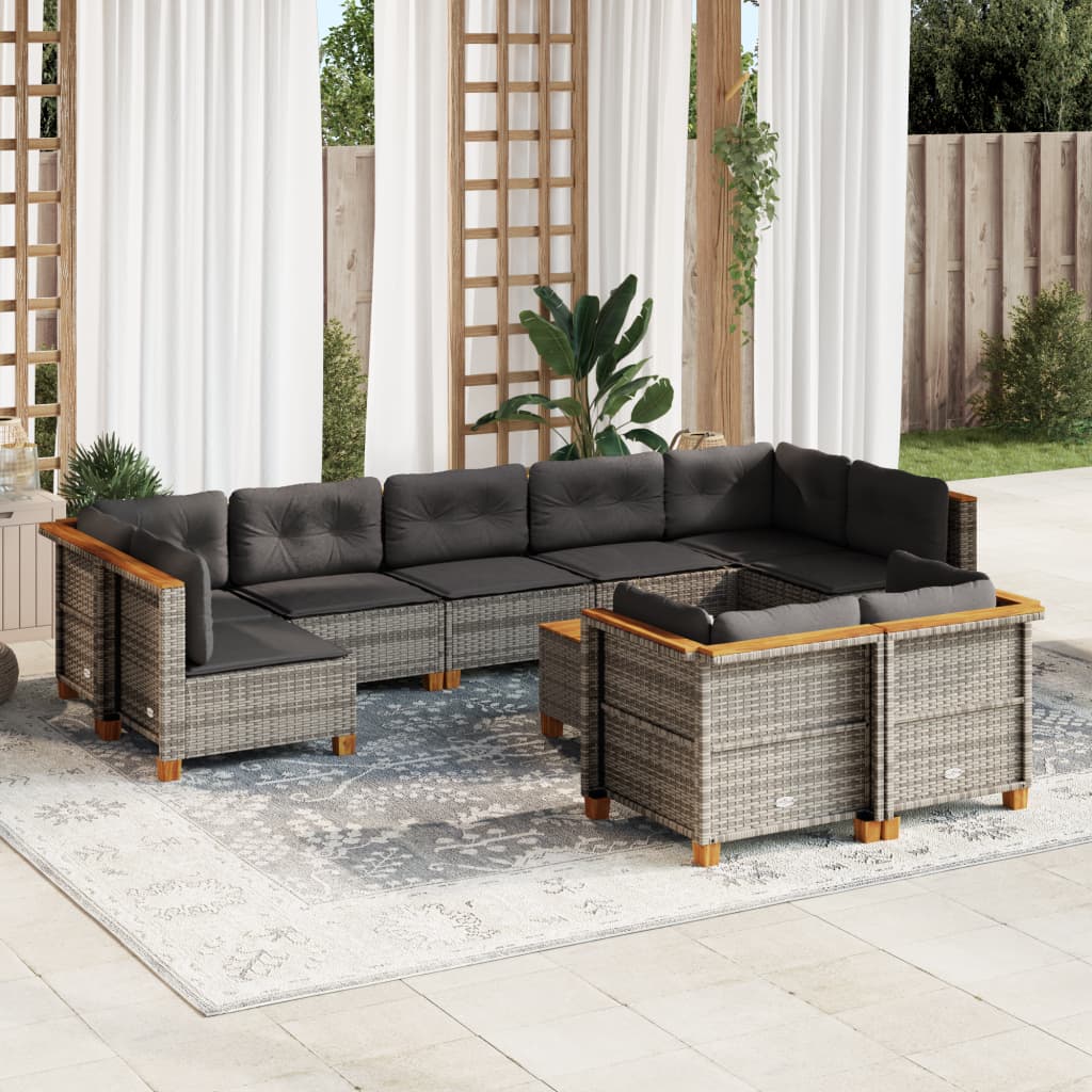 Set Divano da Giardino 10 pz con Cuscini Grigio in Polyrattan - homemem39