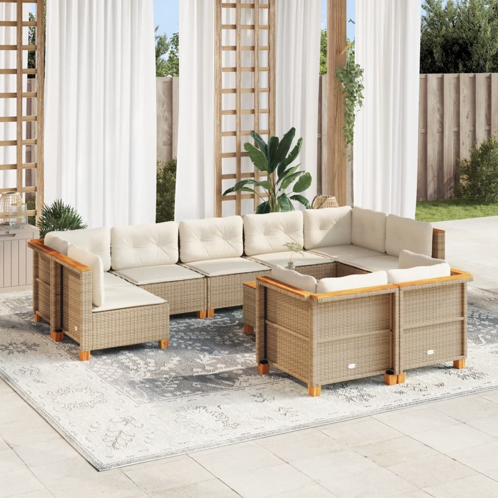 Set Divano da Giardino 10 pz con Cuscini Beige in Polyrattan - homemem39