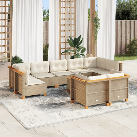 Set Divano da Giardino 10 pz con Cuscini Beige in Polyrattan - homemem39