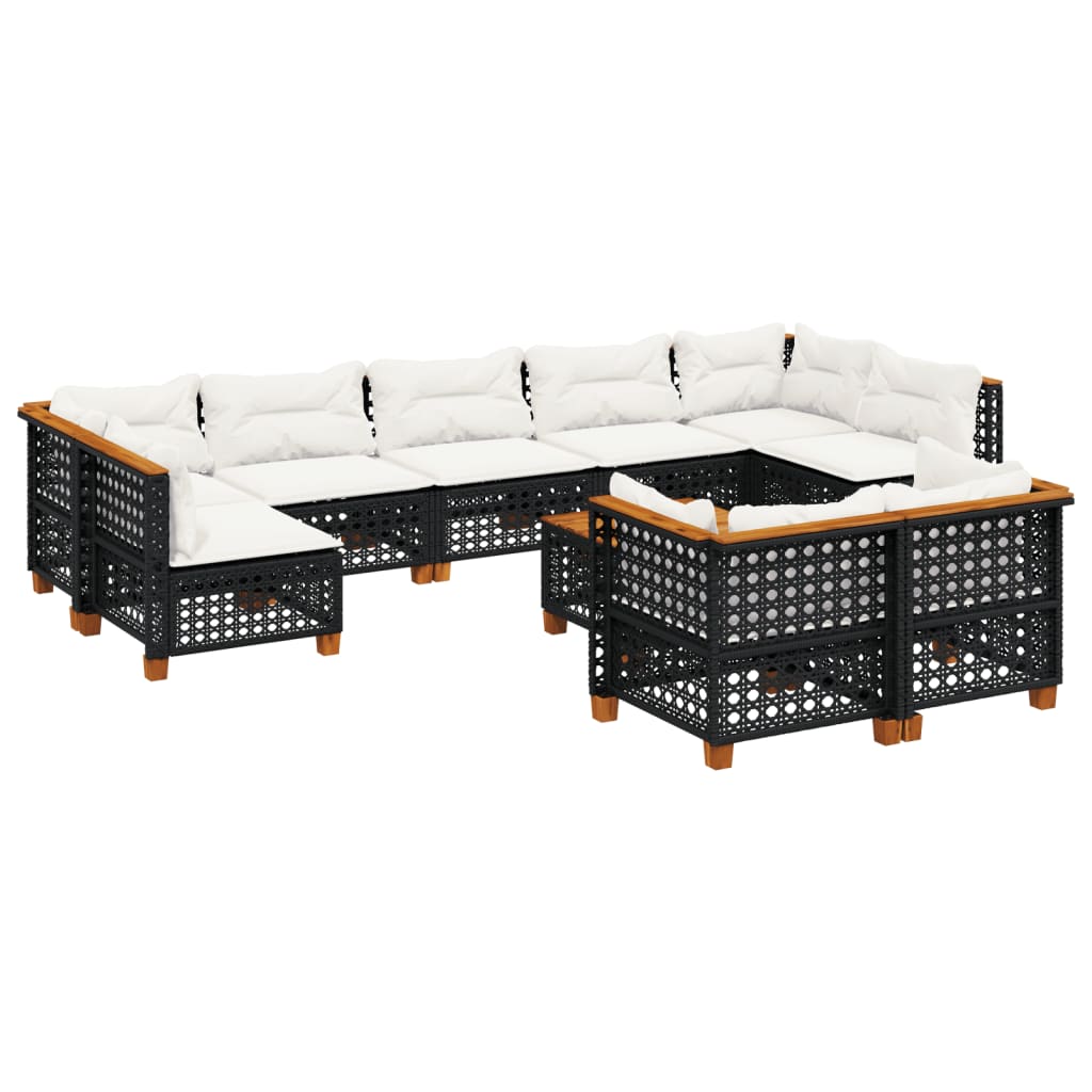 Set Divani da Giardino 10pz con Cuscini in Polyrattan Nero - homemem39