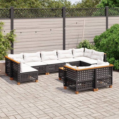 Set Divani da Giardino 10pz con Cuscini in Polyrattan Nero - homemem39