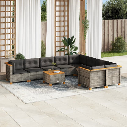 Set Divano da Giardino 10 pz con Cuscini Grigio in Polyrattan - homemem39